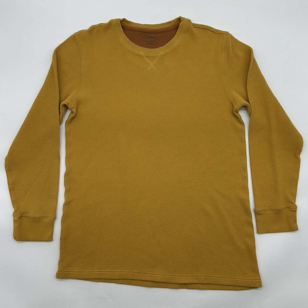 LL Bean Men's Size Medium Reg Gold Waffle Knit Thermal Pullover Gorpcore Outdoor